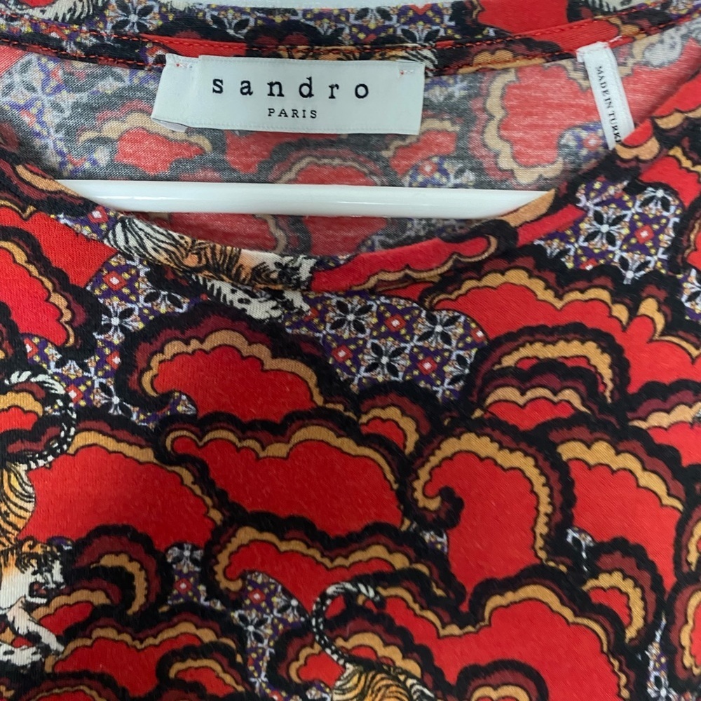 Sandro Paris Tiger Print Graphic Top Sz XS - Picture 9 of 11